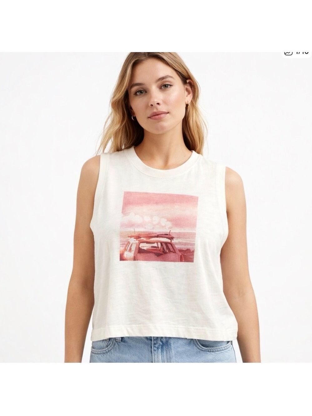 2/40$ NWT OldNavy cotton boxy muscle tee white pink tank top cami summer surf XL